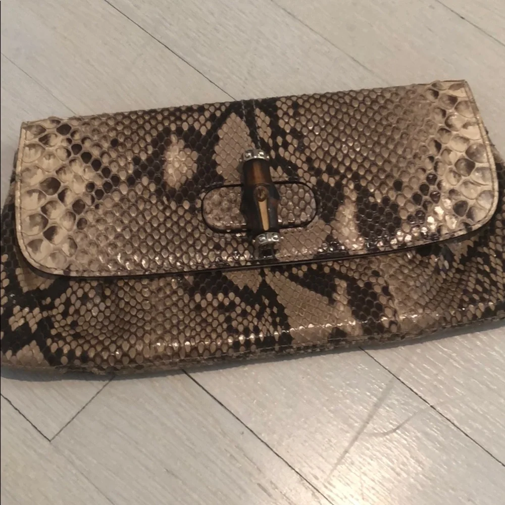 Vintage Gucci brown/beige Python bamboo clutch bag - Picture 8 of 14